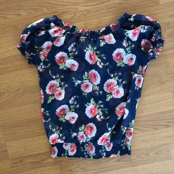 A&F Navy Blouse with Pink Floral Print - Picture 4 of 5